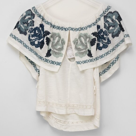 Free People To The Left Top Embroidered Off The Shoulder Ivory Blue Size XS NWT - Picture 3 of 8